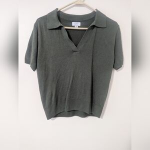 J. Crew Short-Sleeve Sweater Polo in Premium Cotton Cropped Green XS Great Cond.